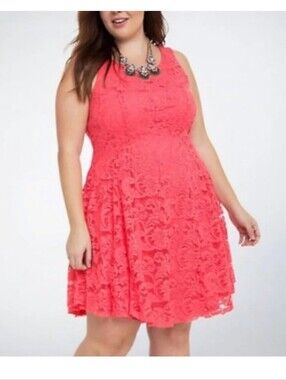 Torrid Plus Size 14: Coral Lace Fit & Flare Dress
